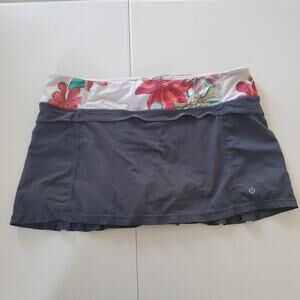 Lululemon Skort Womens 10 Gray Floral Waistband Pleated Back Running Tennis